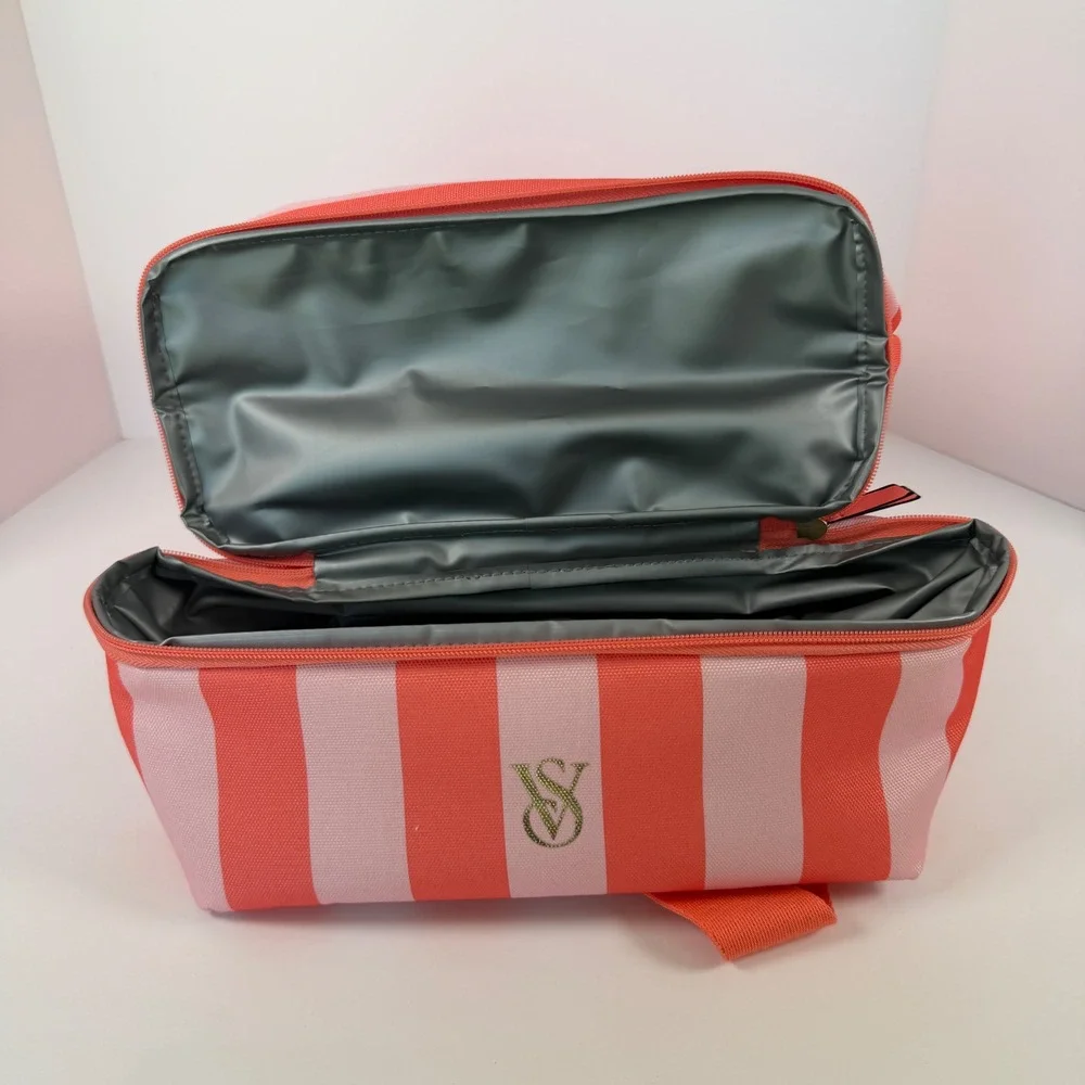 Victorias Secret Pink Orange Striped Drawstring Backpack Insulated Cooler Base